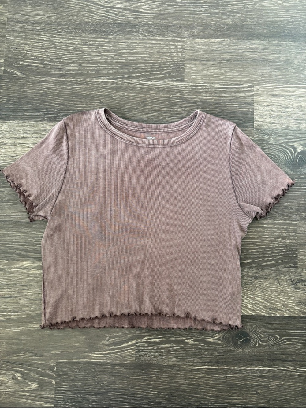 Lettuce hem ribbed brown tee